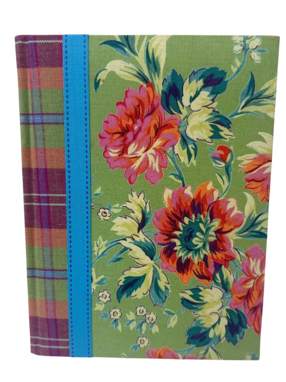 April Cornell Fabric Covered Journal Plaid Floral Ribbon Marker New Old Stock